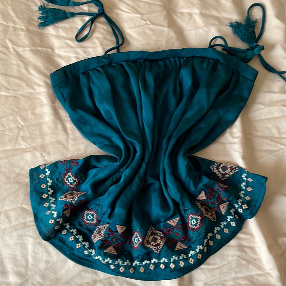 Teal Blouse with Shoulder Bows